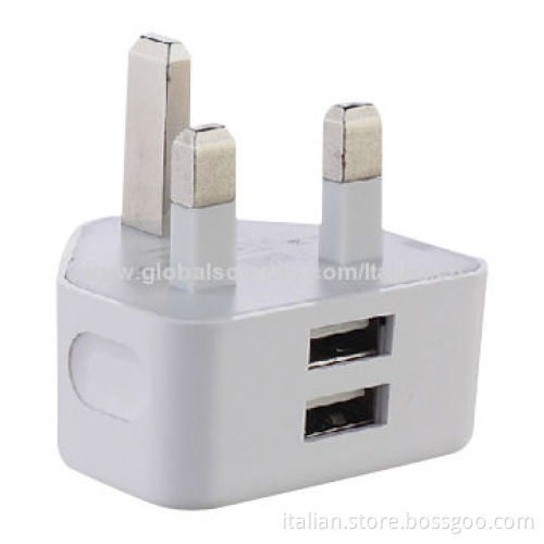 Dual-USB Ports UK Wall Charger with Three Pin Plug